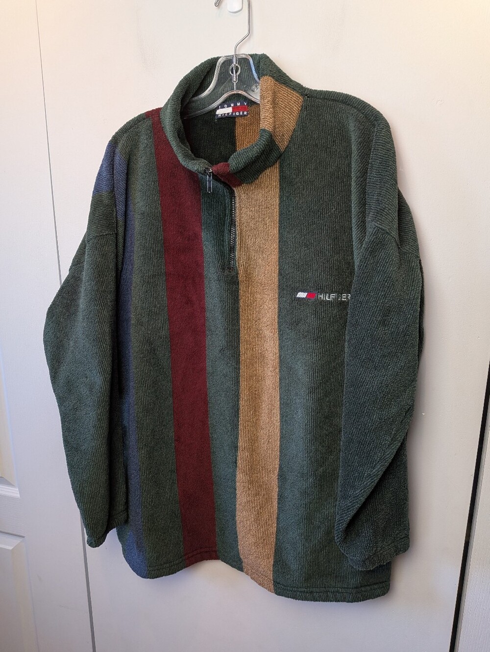 VTG 90' TOMMY HILFIGER Fleece Sweater Men 1/4 Zipper No Size (XL-XXL) Unisex